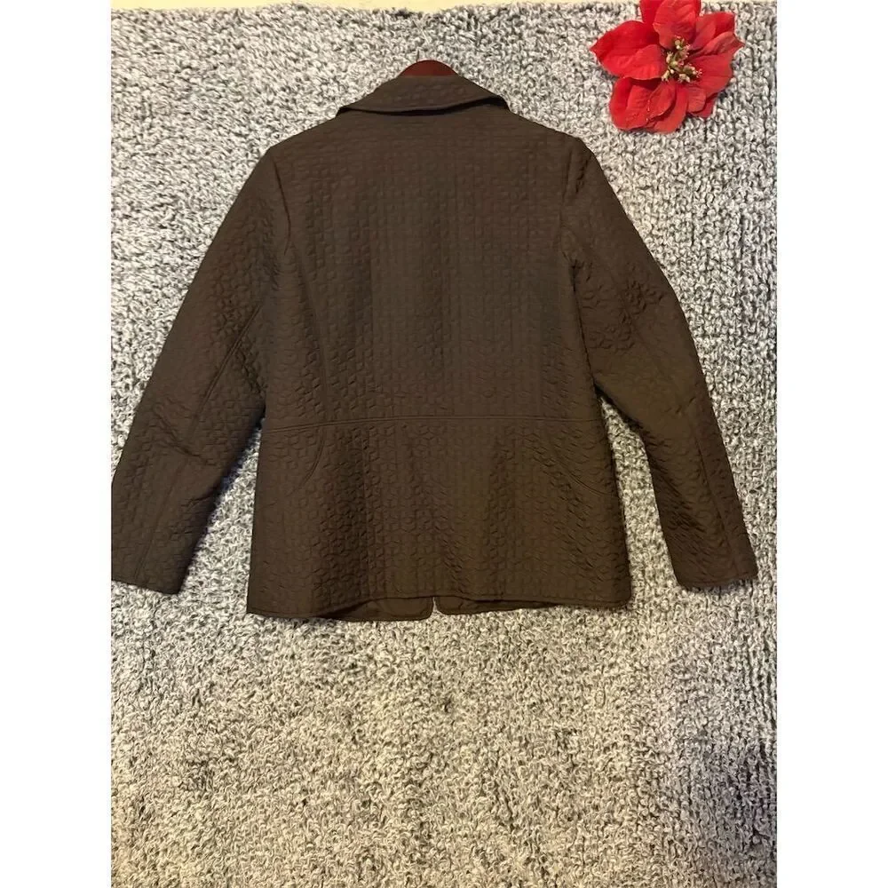 Talbots Women's Quilted Jacket Brown Mid-Length Button Casual Size M